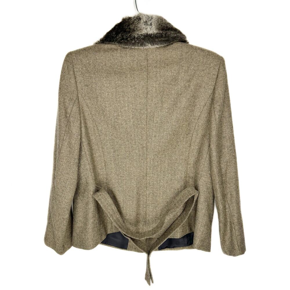 Kate Hill Wool Blend Herringbone Lightweight‎ Blazer Faux Fur Collar Jacket 14W - Picture 2 of 14